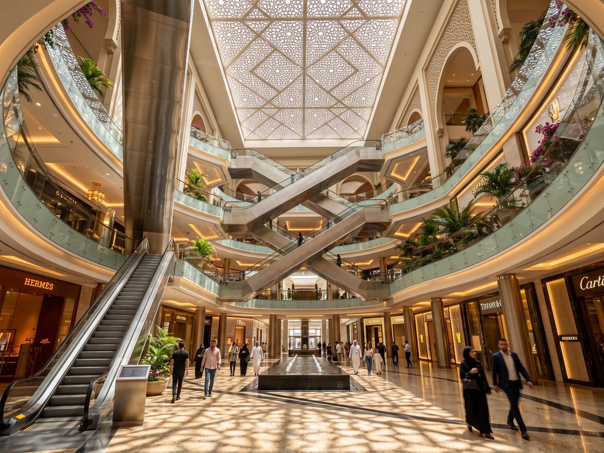 Real-time retail atrium build running on a sales-suite screen